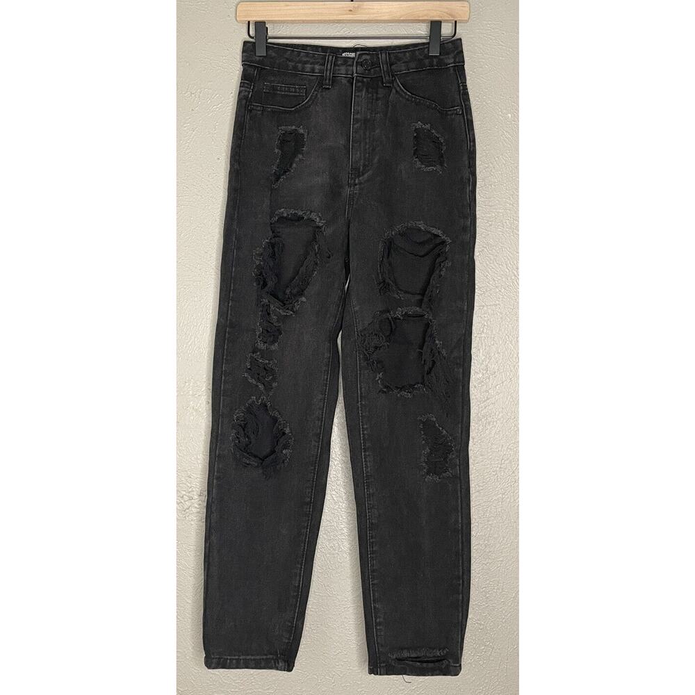 Missguided Women's Petite Rip distressed Ripped high wasted Black Jeans Sz US:0